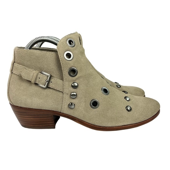 Sam Edelman Pedra Beige Suede‎ Leather Grommet Stud Ankle Booties Women's Size 8 - Picture 1 of 9
